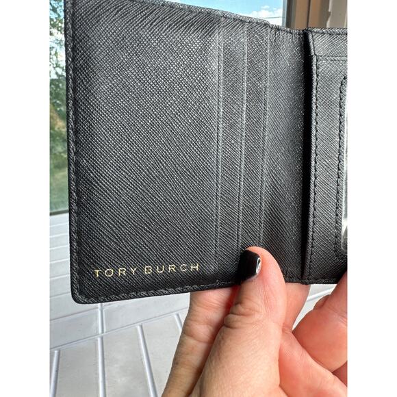 Tory Burch Black Bifold Flat Wallet with Gold Emblem 3”x4” Women’s - Picture 3 of 7